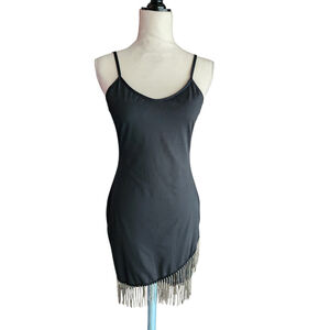 The Copper Closet Sexy Black Rhinestone Fringe Bodycon Party Dress Women's M